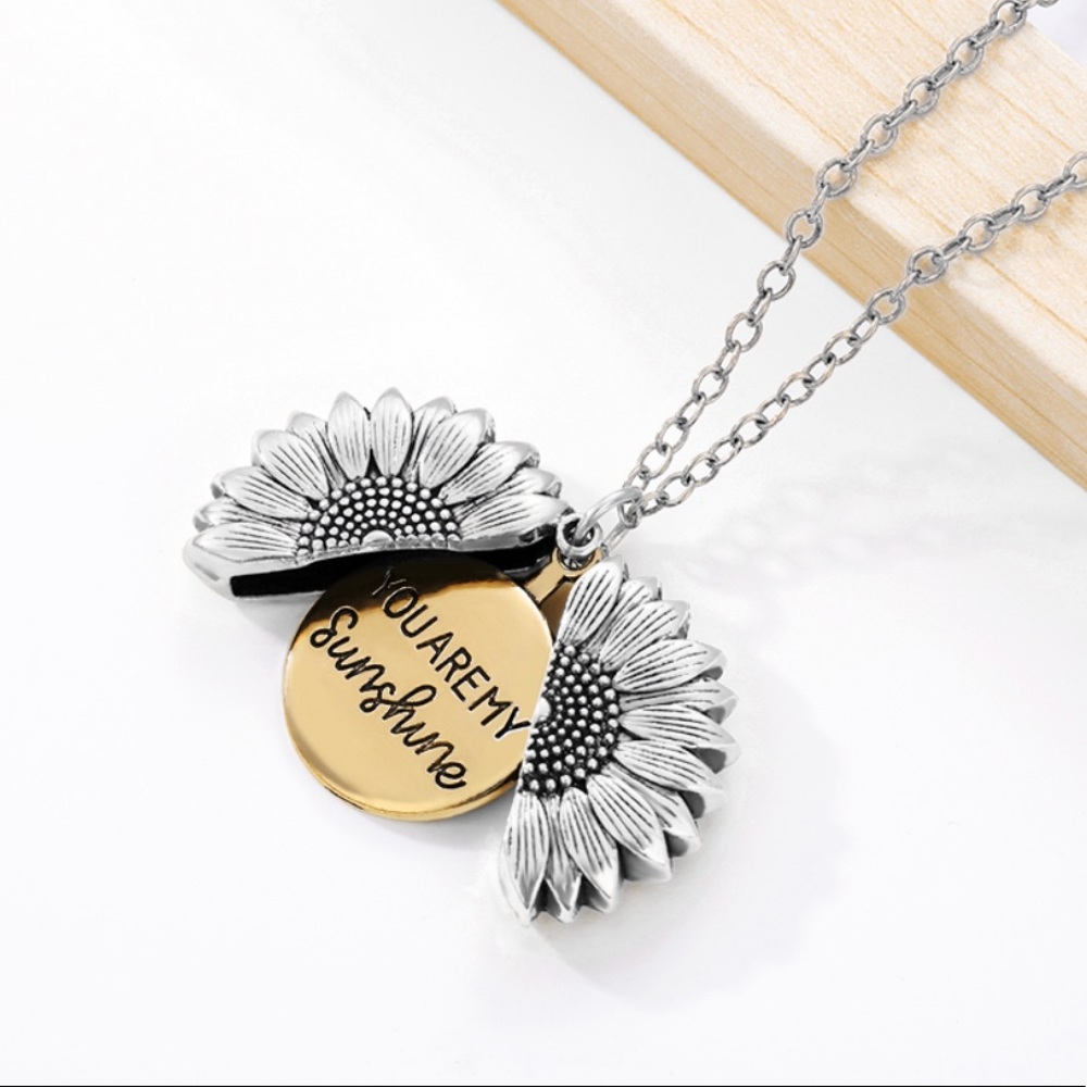You Are My Sunshine Silver Sunflower Necklace
